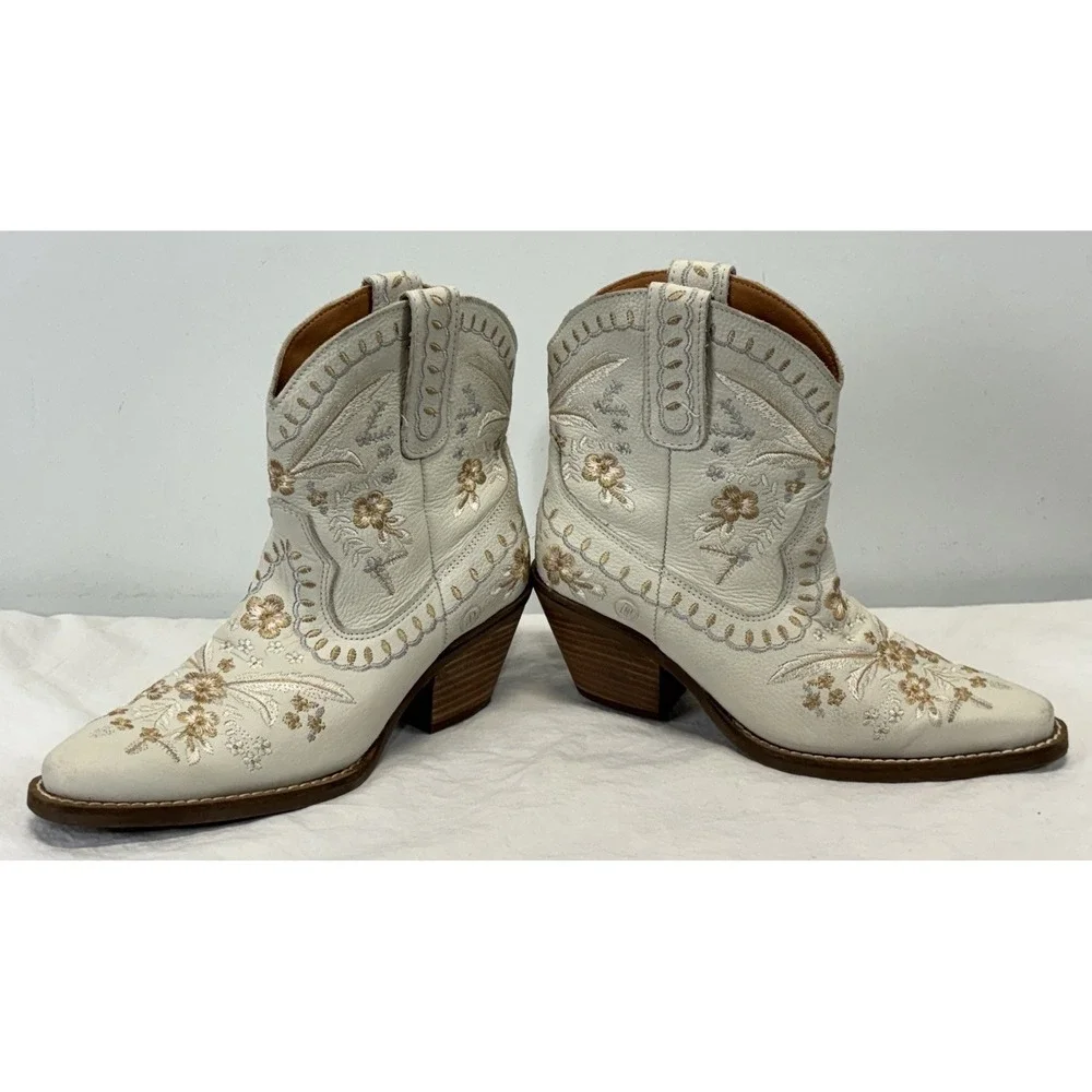 Dingo White Primrose Floral Embroidered Leather Western Cowgirl Boots Womens 6.5 - Picture 2 of 8